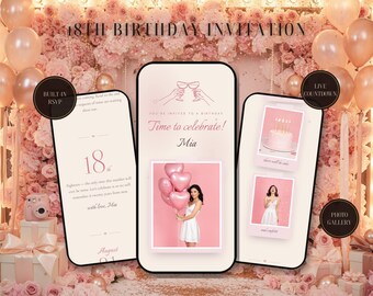 18th Birthday Invitation Website | Interactive Party Invite with RSVP, Countdown | Polaroids, Confetti & Hashtag