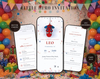 Superhero Kids Birthday Invitation Website | Interactive Party Invite with RSVP, Countdown | Missions, Mazes & Cake