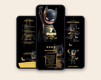 Bat Hero Birthday Invitation Website Canva Template | Editable Scrolling Party Invite Link | Superhero Kids Party, Instant Download