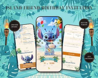 Tropical Birthday Invitation Website | Animated Video Invite with RSVP, Countdown | Island Luau Party Link for Boys