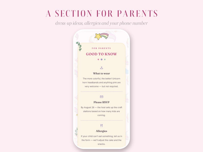 Invitación de cumpleaños de unicornio interactiva / Invitación digital personalizada con confirmación de asistencia y cuenta regresiva / Tema de unicornio floral rosa imagen 5