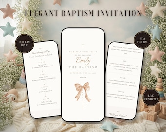 Elegant Baptism Invitation Website | Interactive Christening Invite with RSVP, Countdown | Classic Ribbon Style