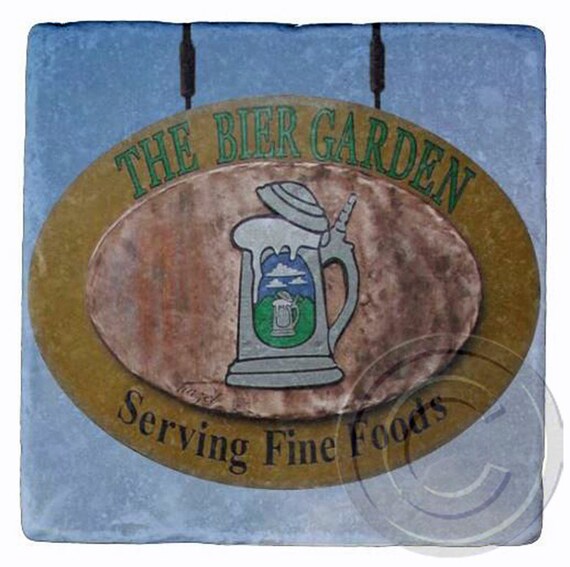 Bier Garden Asheville Nc Marble Stone Coaster Etsy