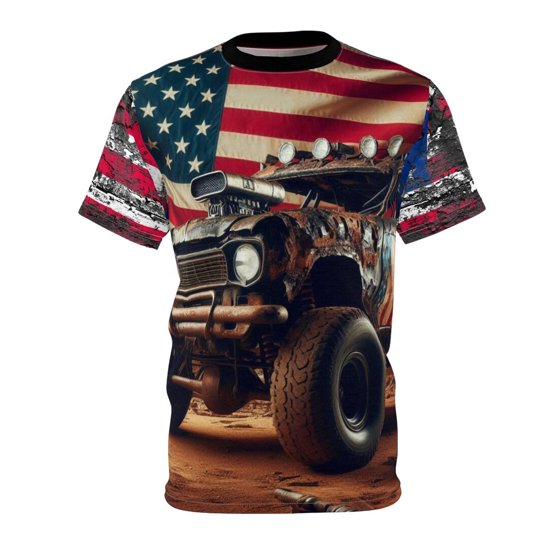 Trash Car Racing Shirt, American Flag Graphic Tee, Red White Blue USA ...