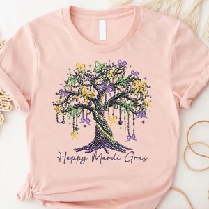Coquette Mardi Gras Tree T Shirt, Womens Mardi Gras Bead Tree Shirt, New Orleans Beads Tree Tee, Happy Mardi Gras Gift,Fat Tuesday Gift,NOLA
