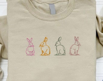 Bunny Embroidered Sweatshirt, Embroidered Rabbit Sweatshirt, Bunny Lover Easter Gift,Bunny Mom Shirt,Rabbit Owner Gift,Womens Easter Sweater