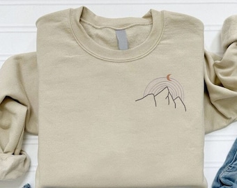 Embroidered Mountain Sweatshirt, Nature Embroidery Sweater ,Mountain Silhouette Sweatshirt, Outdoors Hiking Crewneck, Adventurer Camper Gift