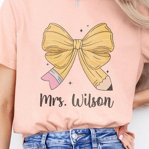 Personalized Back to School Teacher T- Shirt,Coquette Pencil Bow T-Shirt,Trendy Back to School Tee,Appreciation Gift,Elementary Teacher Gift