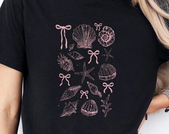 Coquette Seashell Shirt, Coastal Surf Shirt, Retro Summer Tee,Vintage Summer T-Shirt,Beach Shirt,Summer Coquette,Girls Trip Tee,Summer Vibes