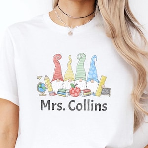 Gnomes Back to School Teacher Personalized Shirt, Gift for Teacher,Custom Name Teacher Tee,Teacher Appreciation Gift,Funny Gnome Teacher Tee