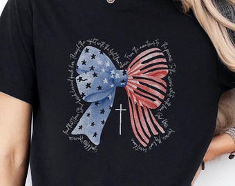 Coquette America Bow Shirt for July 4th, Patriotic Bow Shirt, God Bless America Shirt, Women's Patriotic Shirt, Patriotic Coquette Shirt