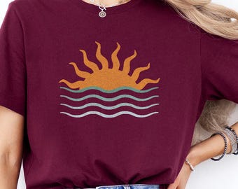 Summer Shirt, Beach Shirts, Sunshine T-Shirt, Gift for Woman, Boho Sun Shirt, Sun Shirt, Ocean Sun T-Shirt,Sun Shirt Ocean Sea Tee,Sea Shirt