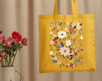 Gift for Women Totes, Flower Lovers Tote, Floral Tote Bag, Wildflower Tote Bag, Canvas Tote Bag, Aesthetic Tote Bag, Nature Enthusiasts Tote
