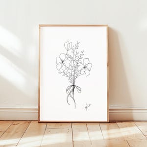 Minimalist Wildflower Bouquet Line Art – Digital Download | Black & White Floral Wall Art