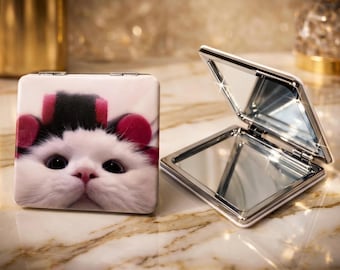 Girl Cat Compact Mirror, Pocket Mirrors