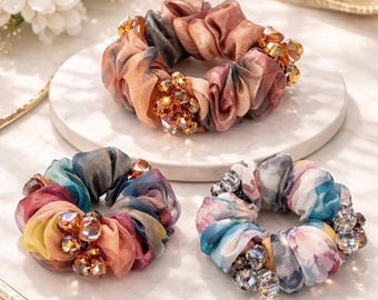 Scrunchie with Embroidered Sequin Tote Bag with Woven Handle, Gifts, Gift, Women