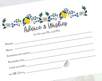 Advice and Wishes Template – Lemon Positano Theme, Bridal Shower Digital Download, Printable Wedding Shower Activity