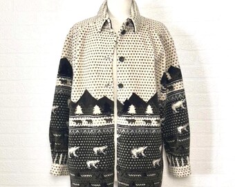 Y2K quality vintage nature print long fleece with buttons