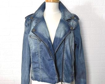 Y2K Plus Size Vintage Perfecto Style Motorcycle Stretch Denim Jacket