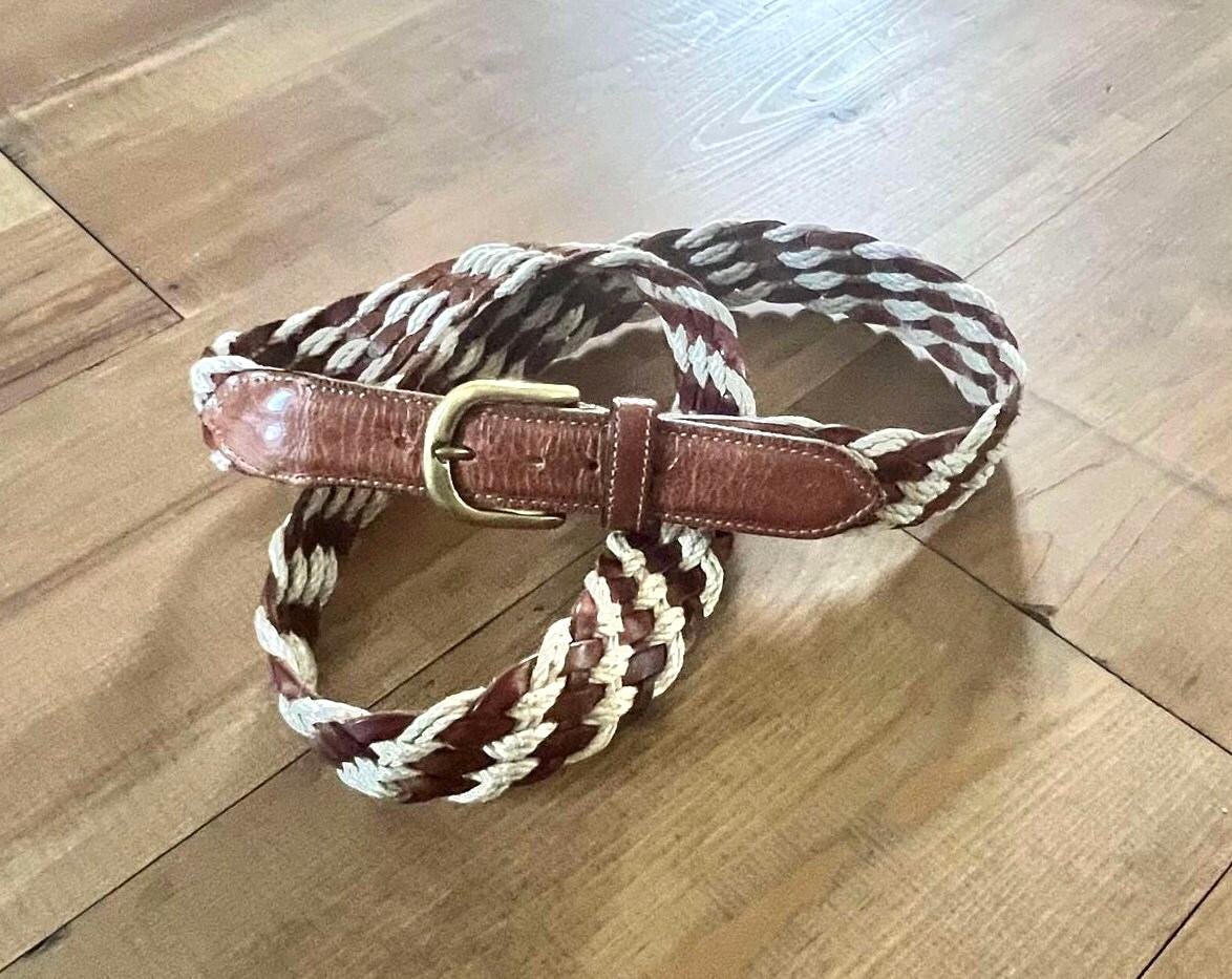 Brown and Beige Braided Leather and Raffia Belt in Vintage  display picture 2