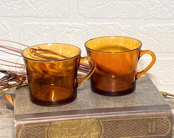 Tasse à café Duralex couleur ambrée des années 70 style rétro vintage, set de deux mugs