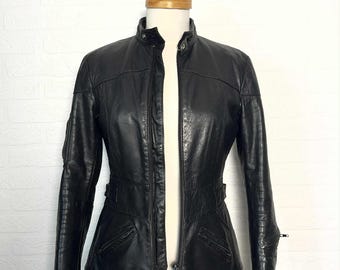 Women's 1970s Black Genuine Leather Motorcycle Jacket Made in Canada / Size 12 XS