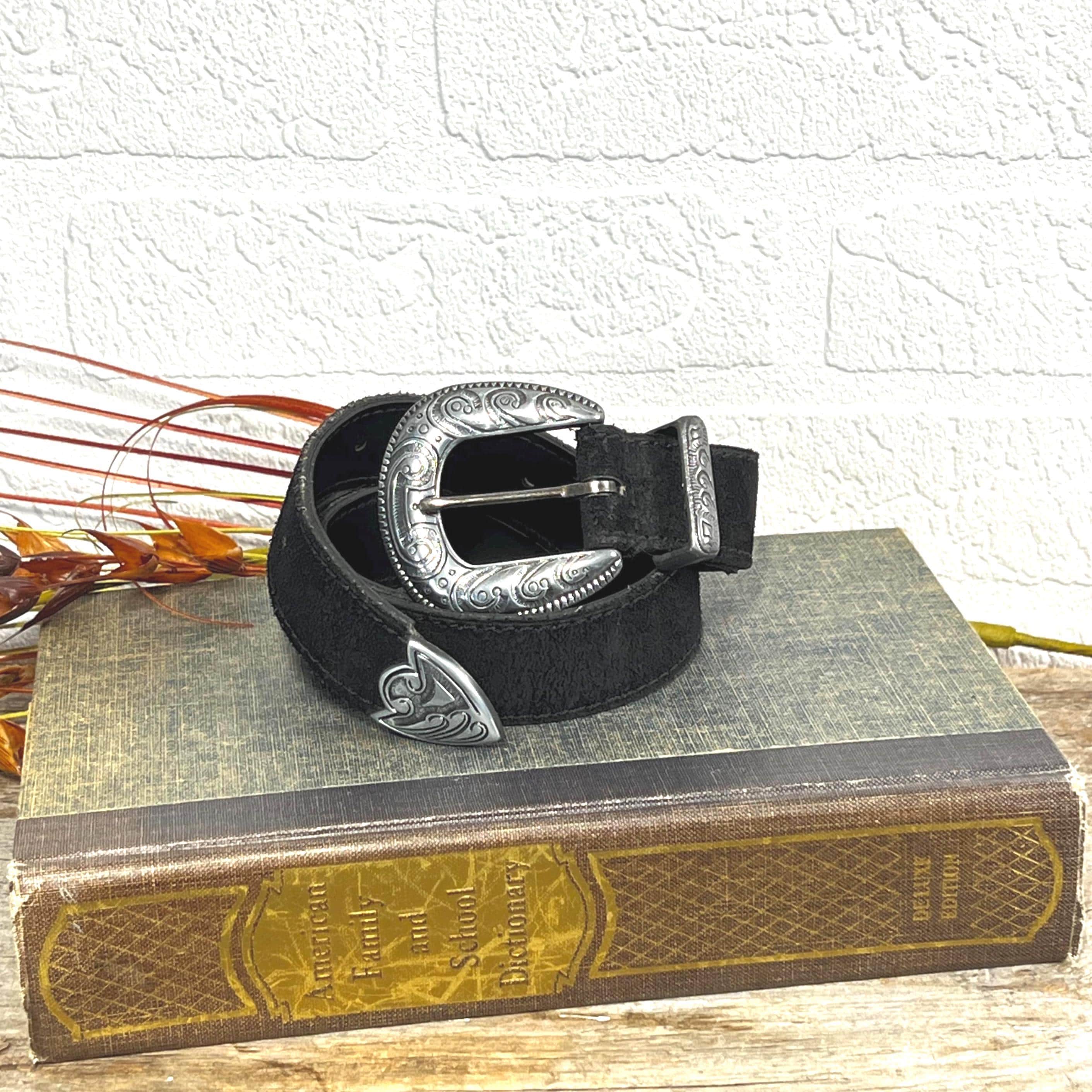 Women\'s light black  suede/leather Gold Flower Accents skinny belt adjustable Wide V-shaped Black Belt, Embellished Real Suede Leather  main image 2