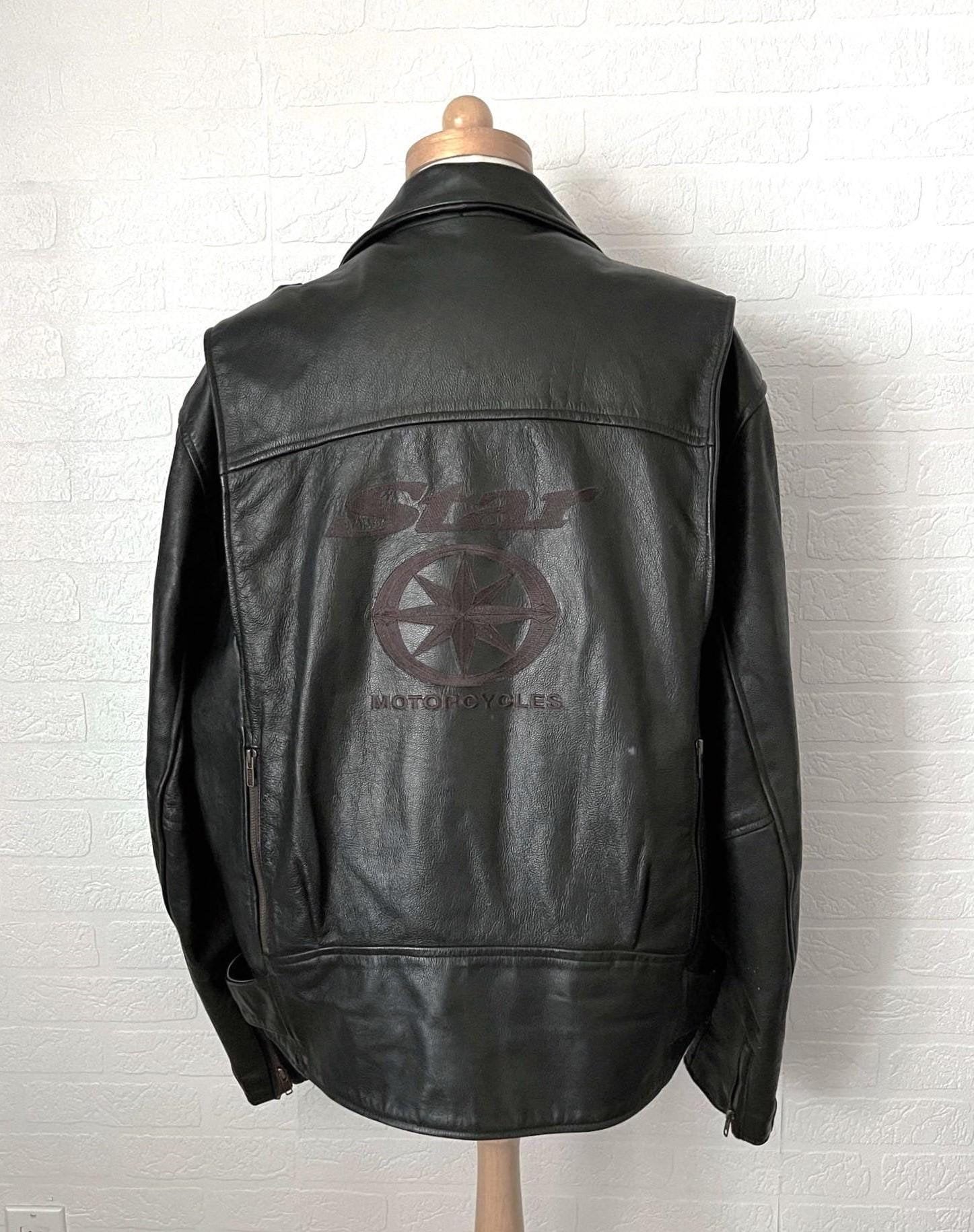 YAMAHA STAR Motorcycle Jacket, Perfecto Vstar Royalstar Vintage Circa 90s thick and heavy leather ChAoSno9