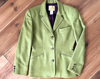 Vintage Alfred Sung Wool Blazer Women 90s Olive Green / Tailored Jacket / Size Small