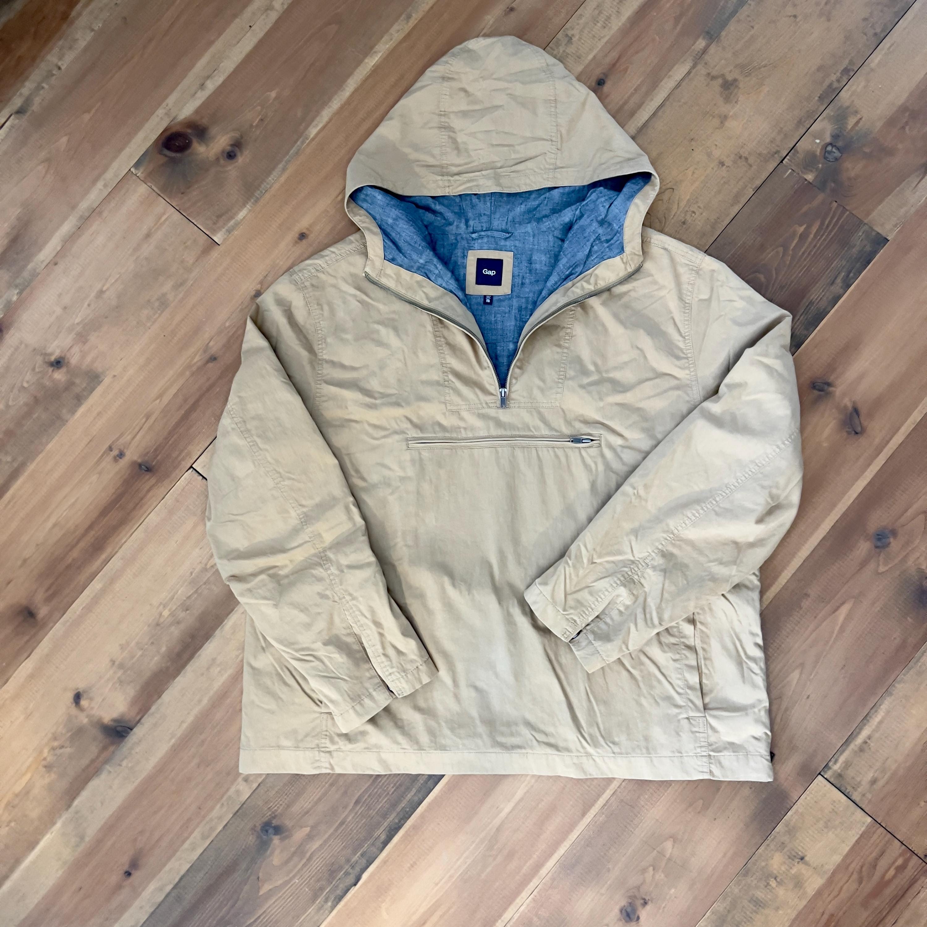 GAP Vintage Beige and Blue Cotton Anorak Coat for Men, Plus Size 