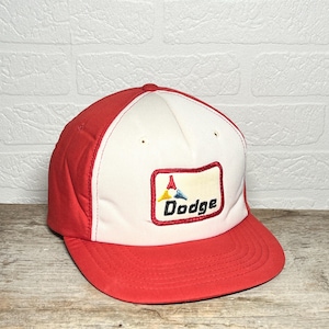 Vintage Dodge Fratzog Trucker Hat, Red and White / Snapback Cap, 70s 80s Mopar Automotive Patch Hat, Retro Car Guy Gift