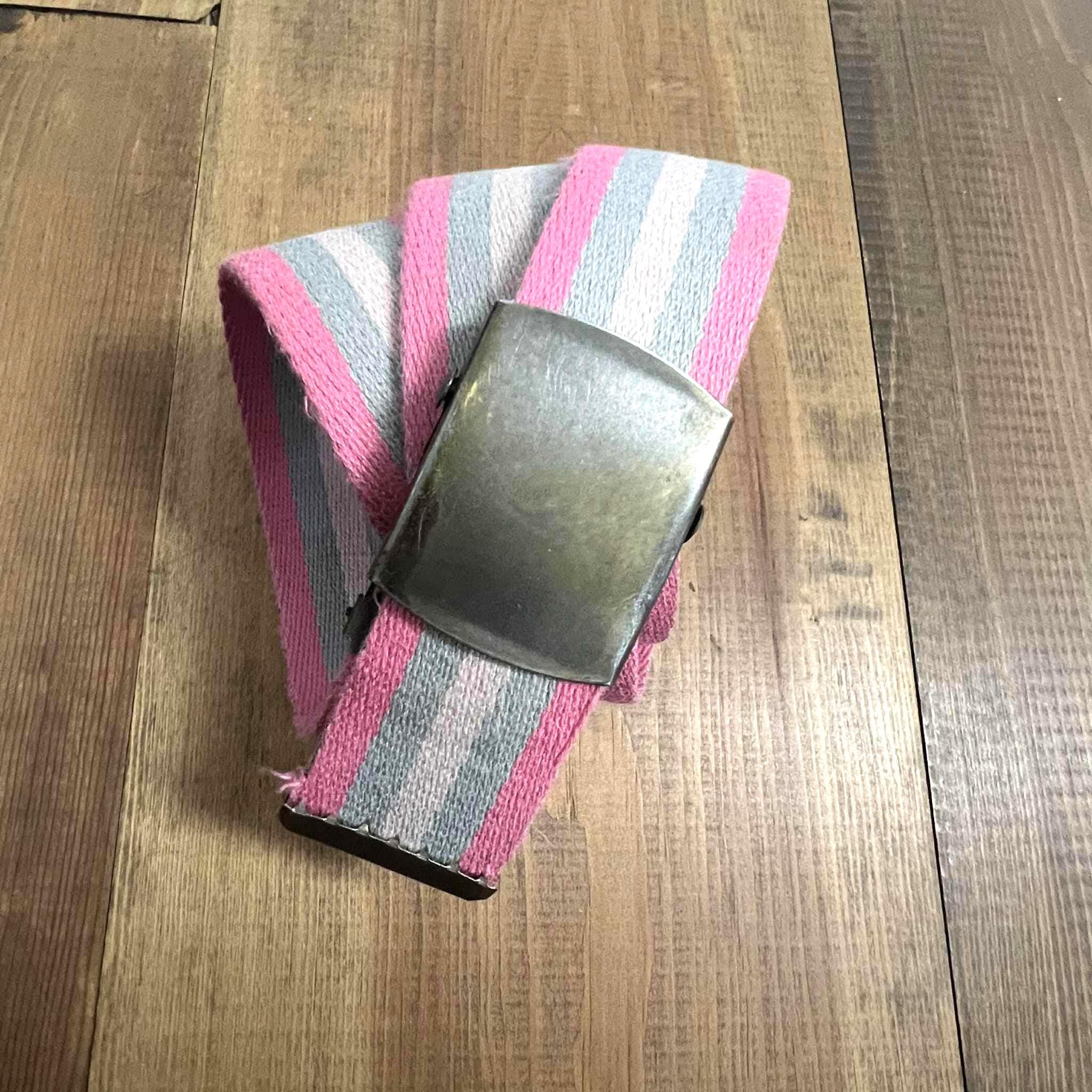 Rhinestone pink Y2K adjustable belt striped Y2K Unisex Adjustable Pink and Grey Striped Cotton Belt - Etsy main image 2