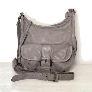Aldo vintage taupe grey grained leather shoulder bag with adjustable strap