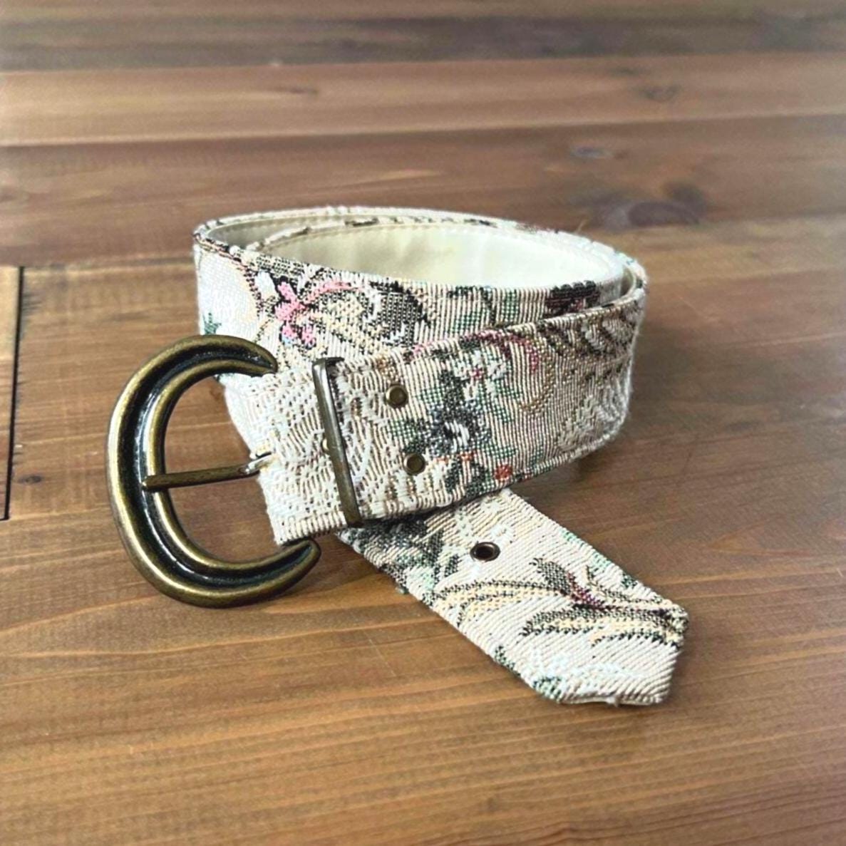 Vintage Jacquard Belt With Beige Floral Pattern, Y2K 90s - Etsy