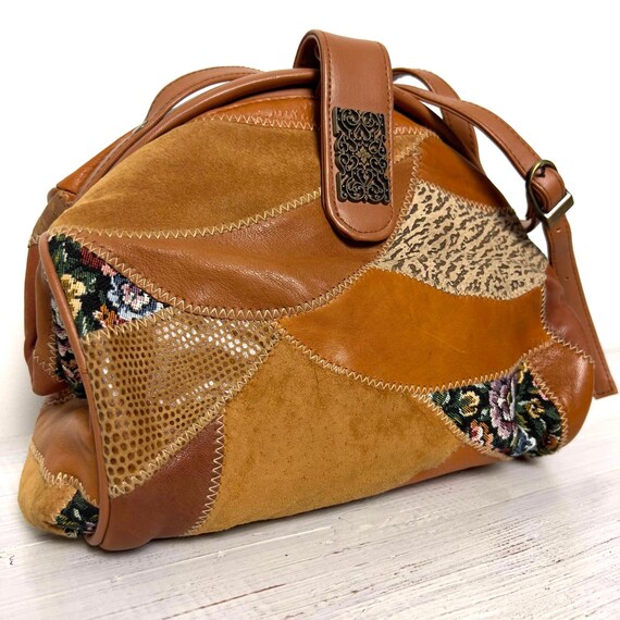 Patchwork Vintage Leather Tapestry Print Shoulder Bag Y2K Patchwork Vintage Leather Tapestry Print Shoulder Bag Y2K