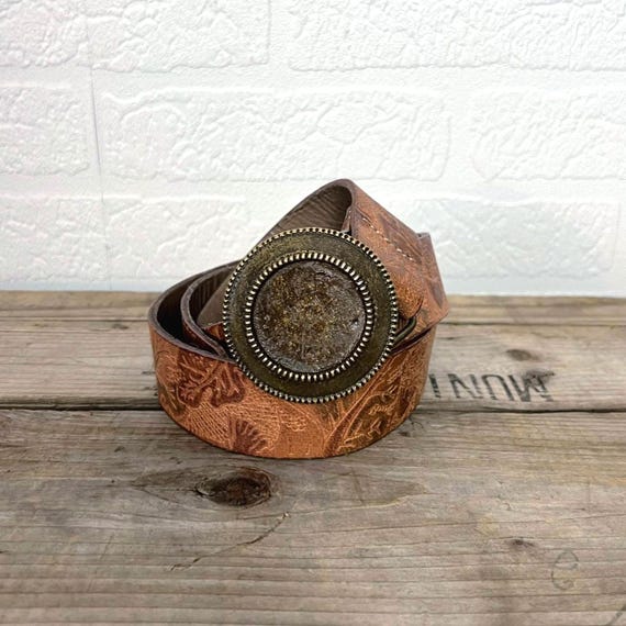 Y2K Low-rise Leather Belt With Foliage Pattern and Boho  display picture 3