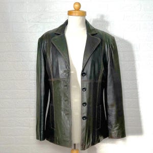 Blazer en cuir souple et mince verte Vintage Y2K