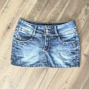 ChAoSno9 Y2K Low Waist Short Denim Skirt