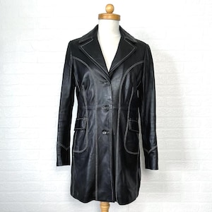 Manteau long en cuir souple et mince Vintage Y2K