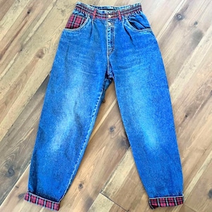 Jeans patchwork vintage des années 90 style anglais Tartan