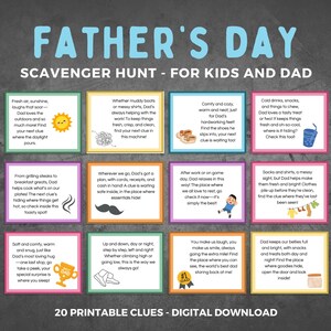 chasse au trésor pour les enfants et les papas pour la fête des pères | Jeu de cartes indice imprimable | Activité amusante pour la fête des pères pour les enfants, papa, pop-pop ou grand-père