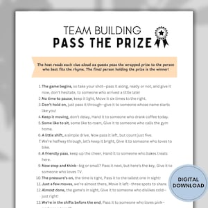 Pass The Prize Coworkers | Pass The Present Team Bonding | Printable Team Building Games | Office Party Icebreaker | Pass the Gift Rhyme