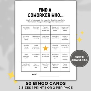 Printable Coworker Bingo | Team Building Games for Office Party | Mingle Bingo And Find the Guest Game | Office And Icebreaker Activities