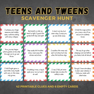 Printable Teen Scavenger Hunt | Tween Treasure Hunt Riddles | Indoor and Outside Scavenger Hunt Clues | At-Home Birthday Activity for Teens