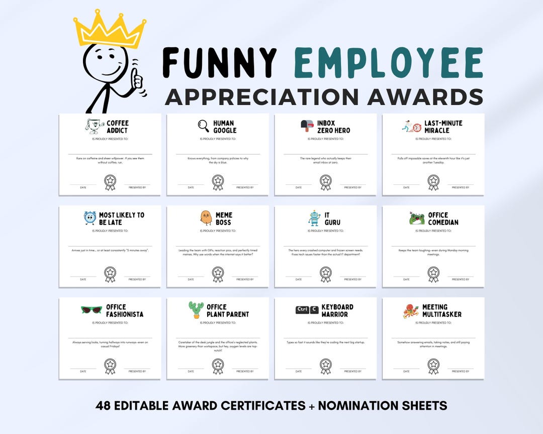 Funny Employee Appreciation Awards | Editable Office Superlatives ...