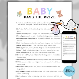 Pass The Prize Baby Shower Game | Printable Pass The Gift Poem | Left Right Group Game | Pass The Present Baby Shower Activity for Guests