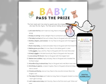 Gioco per baby shower "Passa il premio" / Poesia stampabile "Passa il regalo" / Gioco per gruppi da sinistra a destra / Attività per baby shower "Passa il regalo" per gli ospiti