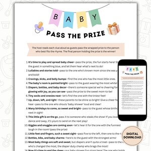Pass the Prize Baby Shower Game | Printable Pass the Present Poem | Fun Baby Shower Gift Exchange | Pass the Gift Game for Baby Boy or Girl