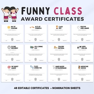 Funny Class Superlatives and End of Year Certificates | Colorful Student Awards for Preschool, Middle School | Most Likely To Student Gift