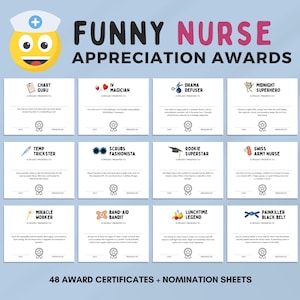 Printable Nurse Superlatives Awards | Funny Nursing Appreciation Certificates | Medical Staff Team Recognition Game |Nurse Appreciation Gift